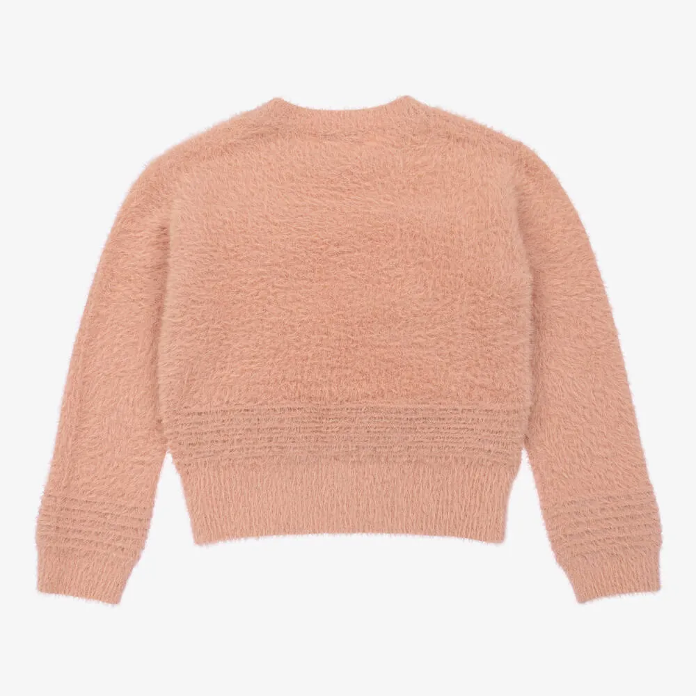 Girls Pink Fluffy Knit Sweater