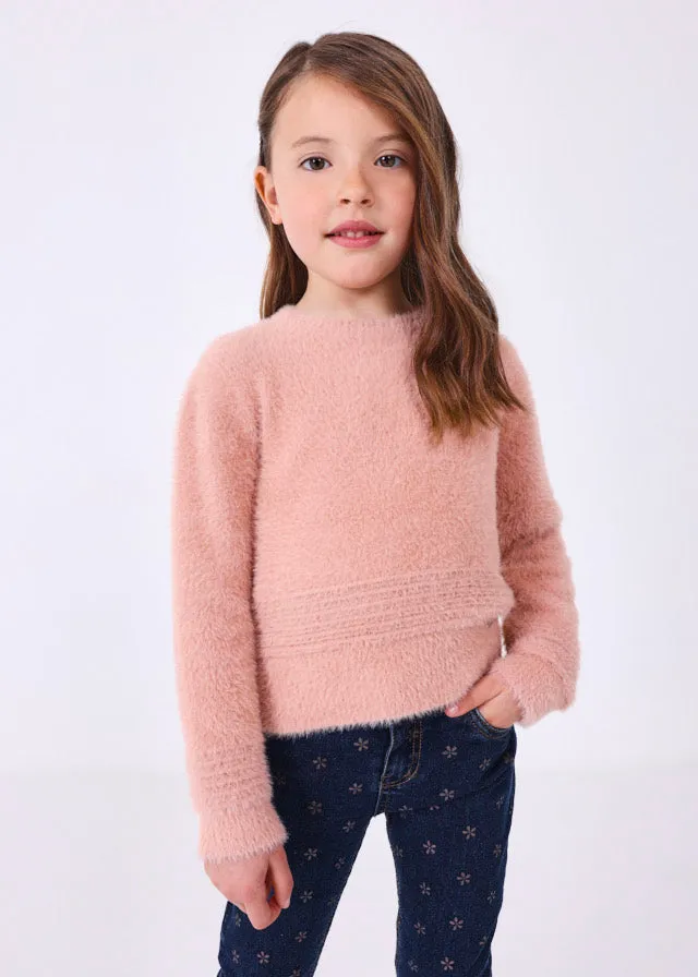 Girls Pink Fluffy Knit Sweater