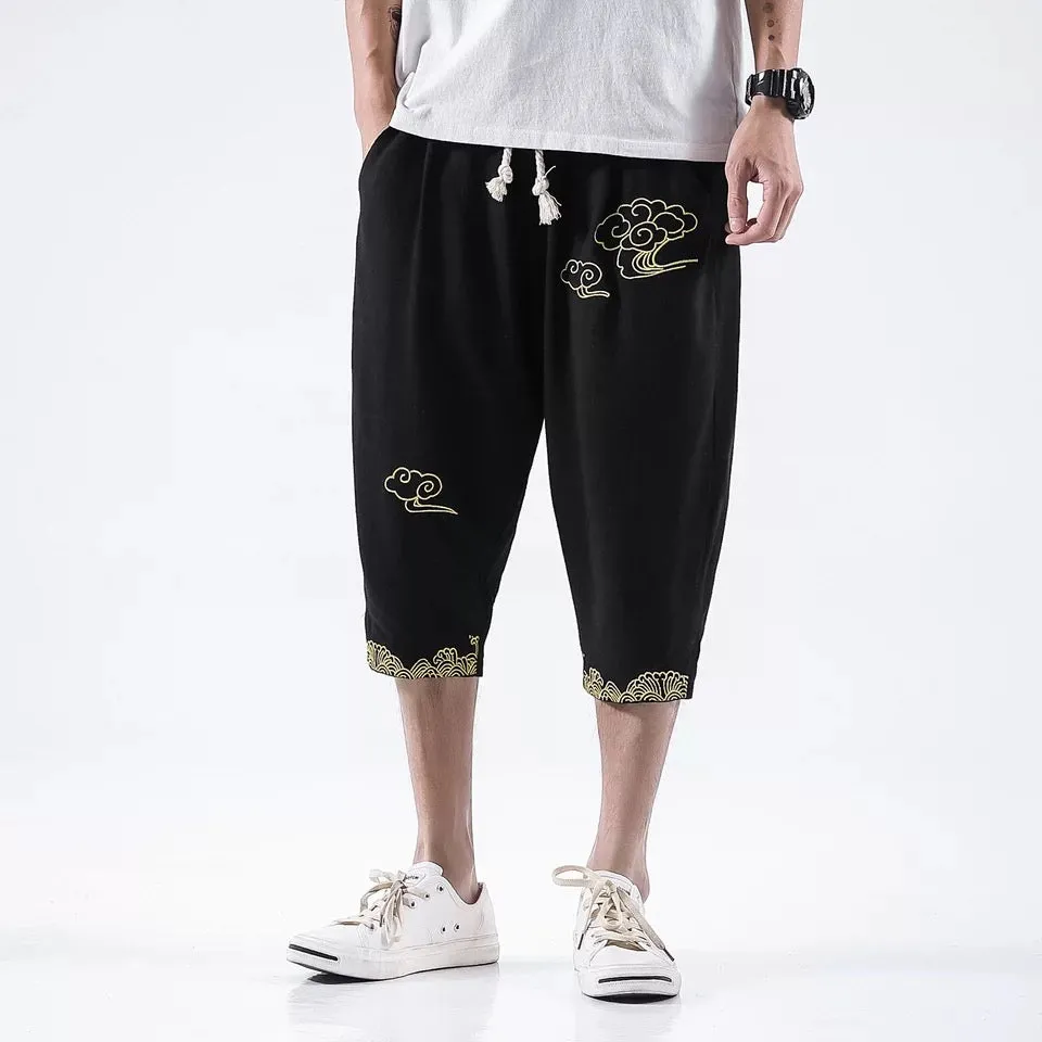 Golden Cloud Drawstring Cropped Pants