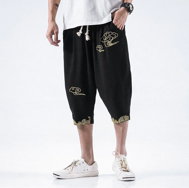 Golden Cloud Drawstring Cropped Pants