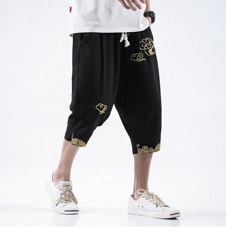 Golden Cloud Drawstring Cropped Pants