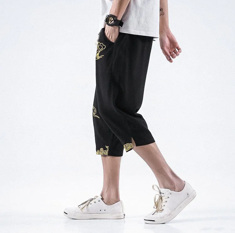 Golden Cloud Drawstring Cropped Pants