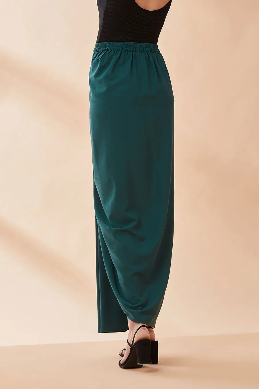 Green Pre-Pleated Drape Skirt