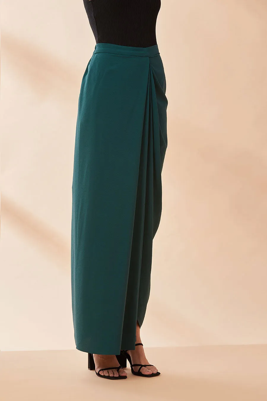 Green Pre-Pleated Drape Skirt