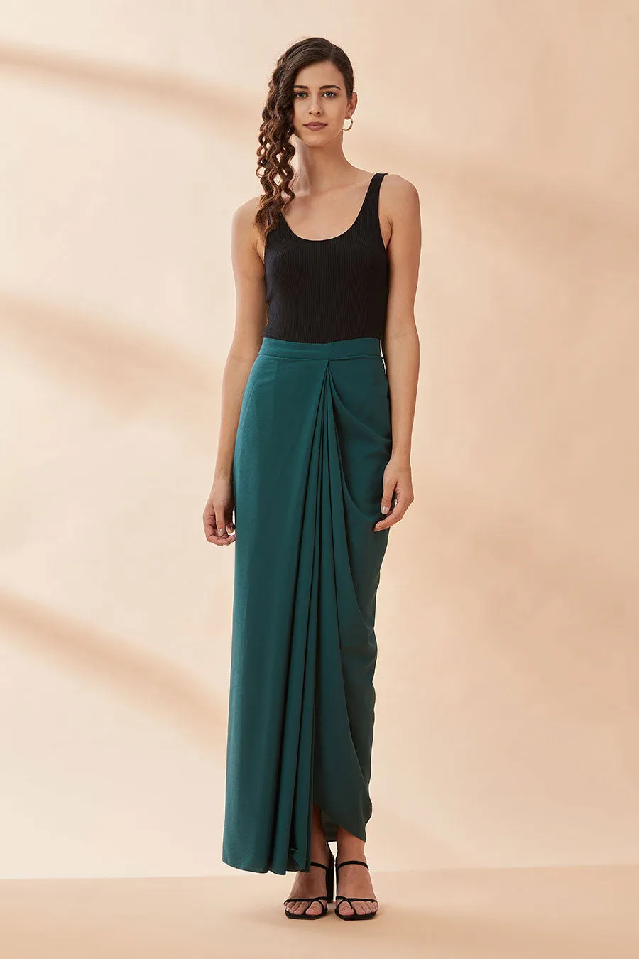 Green Pre-Pleated Drape Skirt