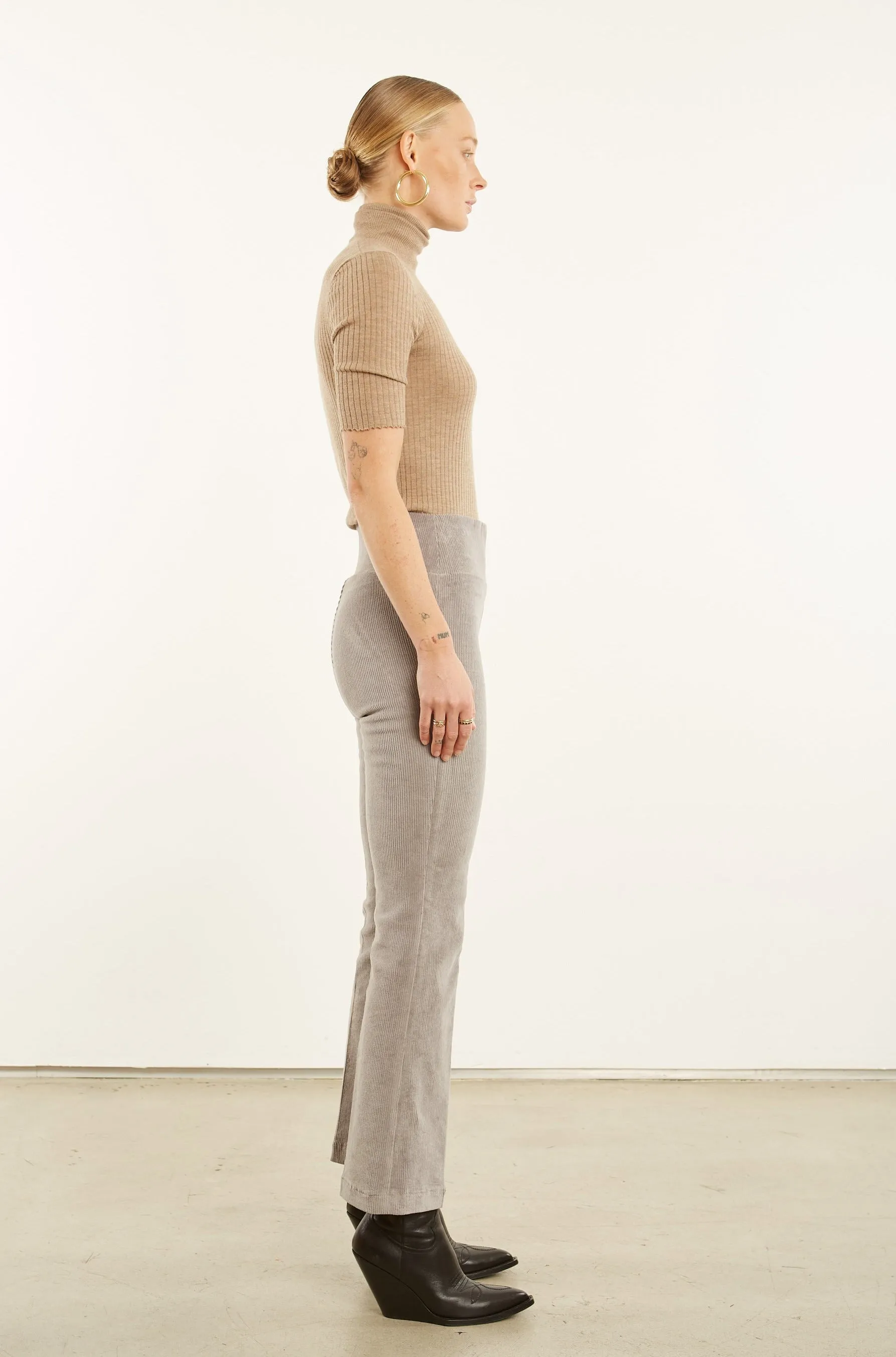 Grey Corduroy Ankle Flare Pants