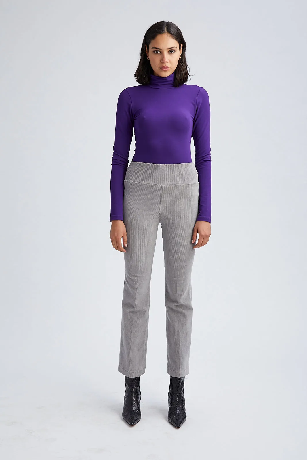 Grey Corduroy Ankle Flare Pants