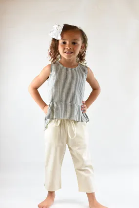 Grey Pinstripe High-Low Top & Drawstring Cropped Pants Set