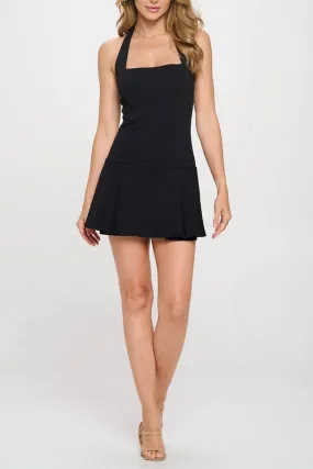 HALTER PLEATED SKIRT MINI DRESS