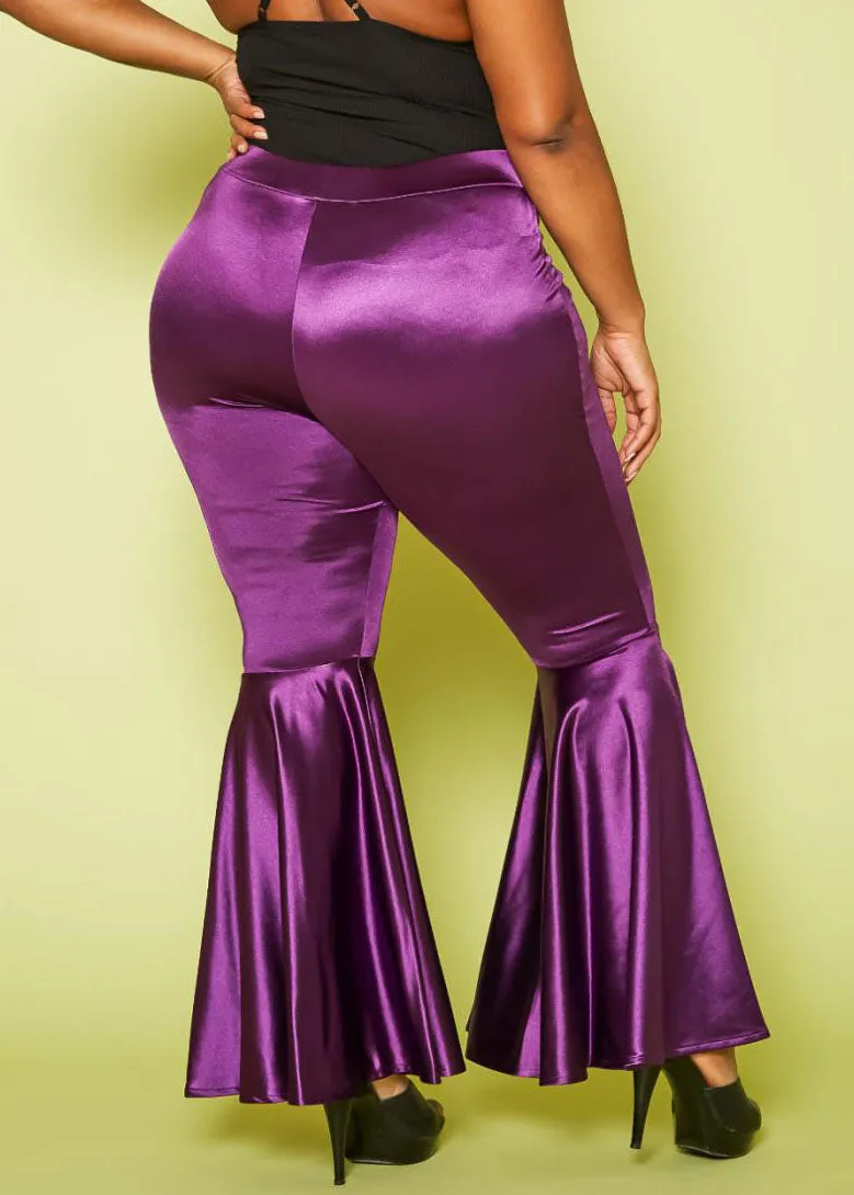 Hi Curvy Plus Size Women  High Waist Bell Flare Pants