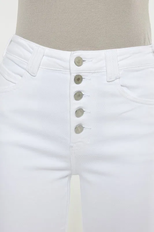 HIGH RISE WHITE FLARE JEANS-KC7410WT