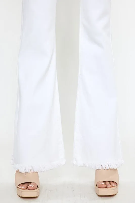 HIGH RISE WHITE FLARE JEANS-KC7410WT