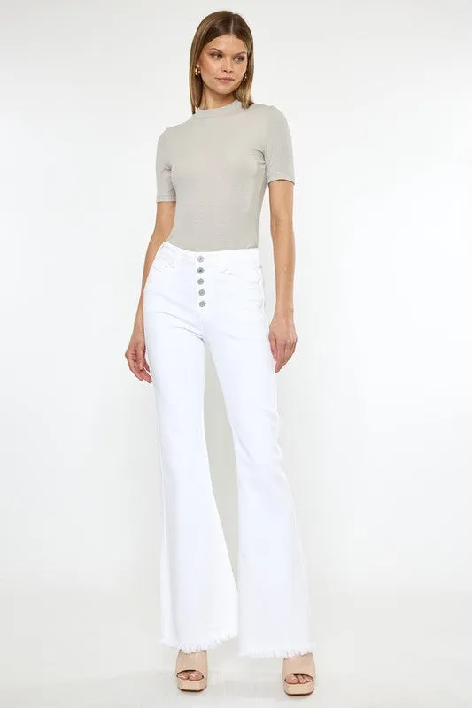 HIGH RISE WHITE FLARE JEANS-KC7410WT