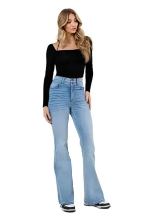 High Waisted Flare Jean in Light Stone