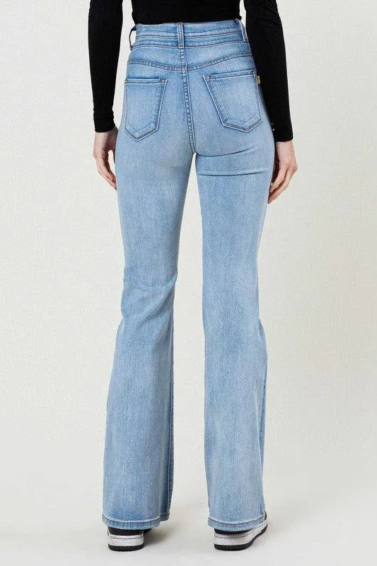 High Waisted Flare Jean in Light Stone