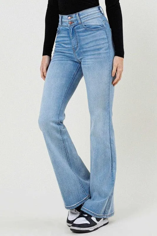 High Waisted Flare Jean in Light Stone