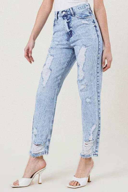 High Waisted Straight Leg In Vintage Acid Wash