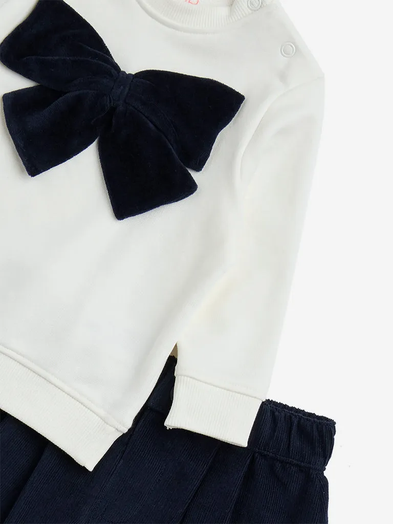 HOP Baby Navy Ribbon-Design Sweatshirt and Skirt Set