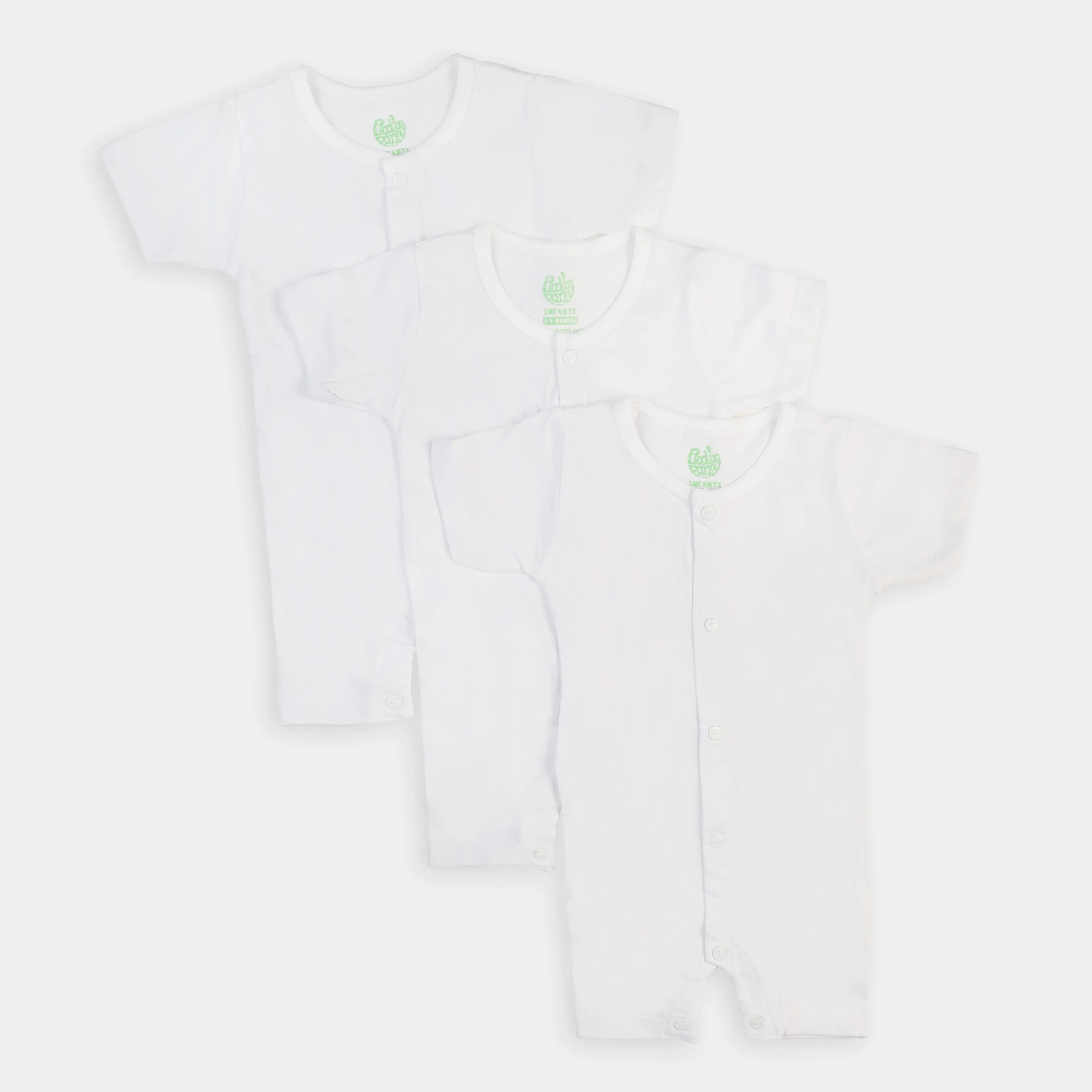 Infant Unisex Cotton Rompers 3Pcs - White