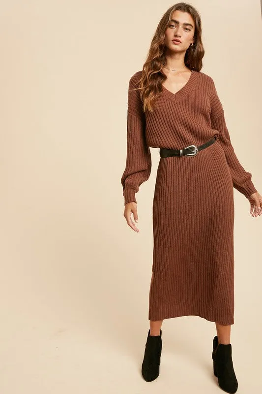 Isn't She Lovely Chunky Knit Sweater Midi Dress - Camel