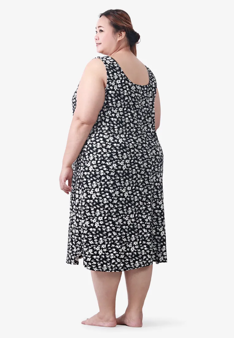 Jessica Sleeveless 90s Printed Sleep Dress - Black Floral