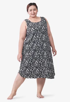 Jessica Sleeveless 90s Printed Sleep Dress - Black Floral