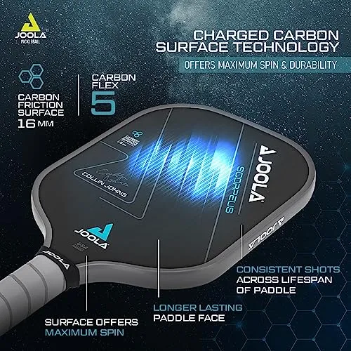 JOOLA Collin Johns Scorpeus Pickleball Paddle w/Charged Surface Technology for Increased Power & Feel - Fully Encased Carbon Fiber Pickleball Paddle w/Larger Sweet Spot - USAPA Approved. 16mm Core