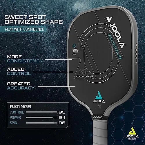 JOOLA Collin Johns Scorpeus Pickleball Paddle w/Charged Surface Technology for Increased Power & Feel - Fully Encased Carbon Fiber Pickleball Paddle w/Larger Sweet Spot - USAPA Approved. 16mm Core