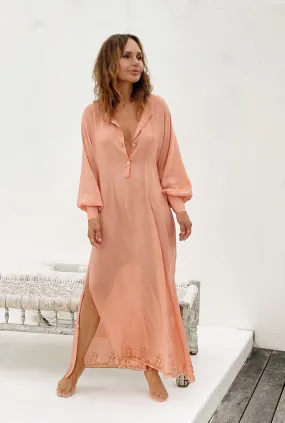 Kanai Bamboo Silk Button up Dress-Coral