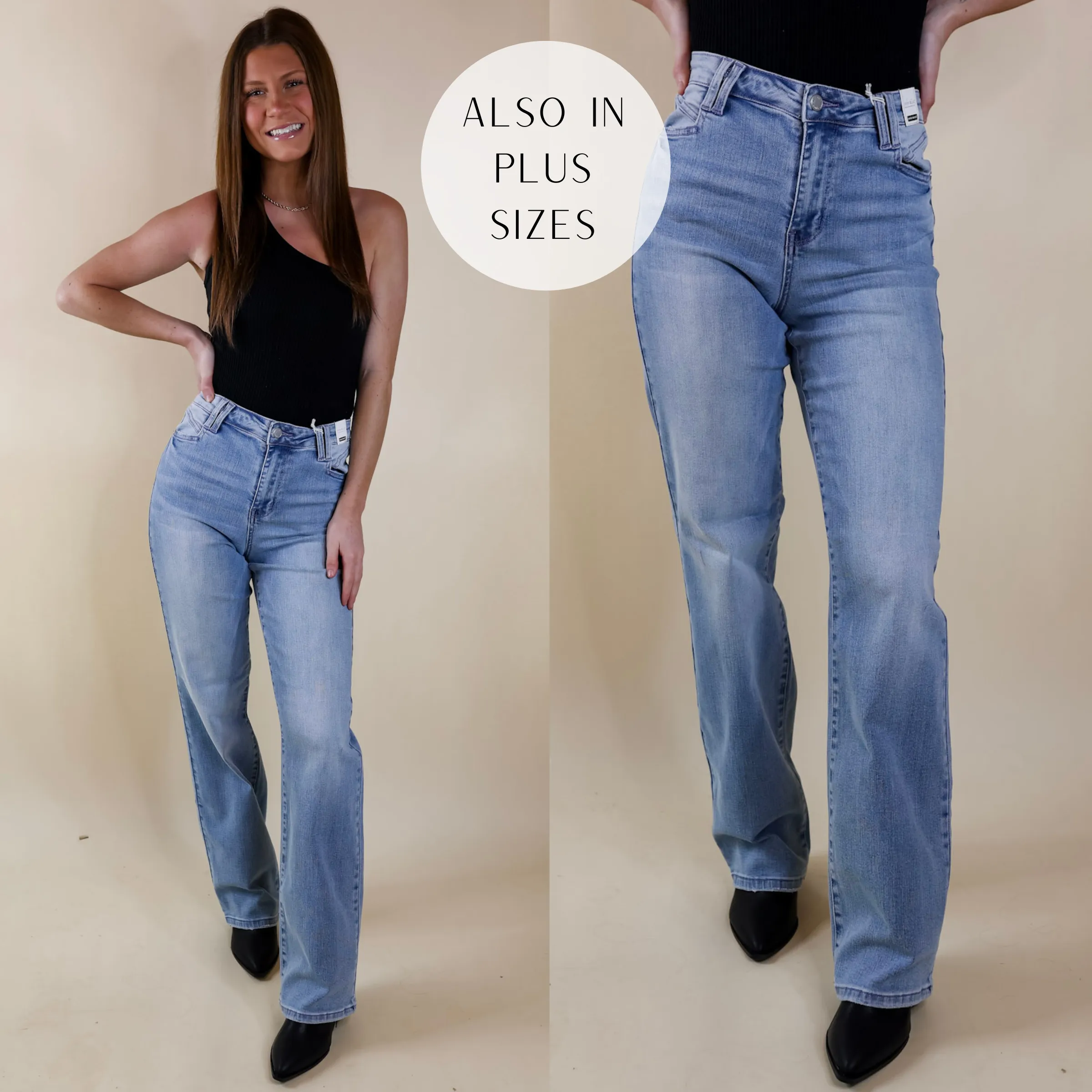 Last Chance Size 18W,  22W & 24W | Judy Blue | Touched My Soul Wide Leg Jeans with Pocket Details in Light Wash