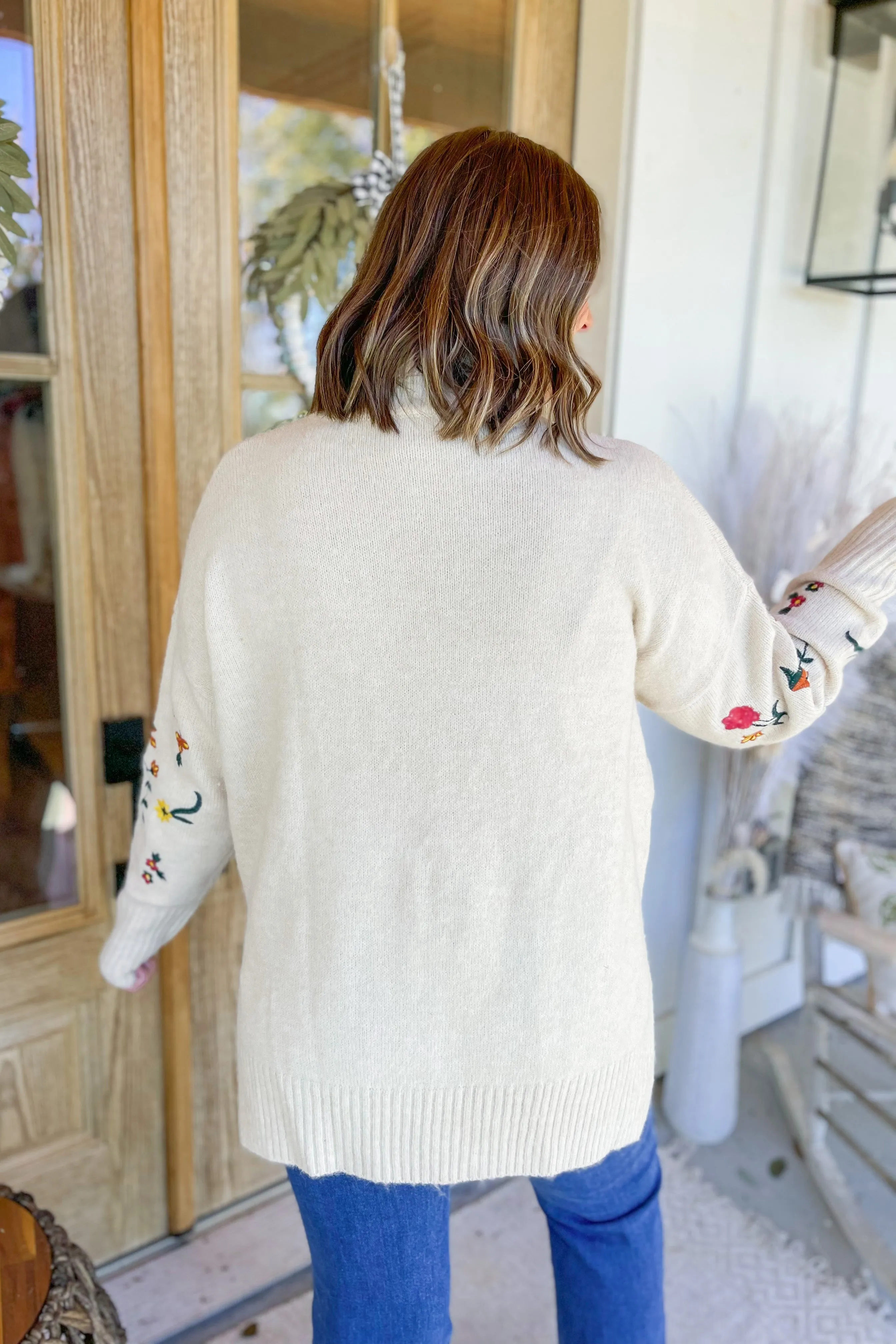 Laural Floral Embroidery Turtle Neck Sweater