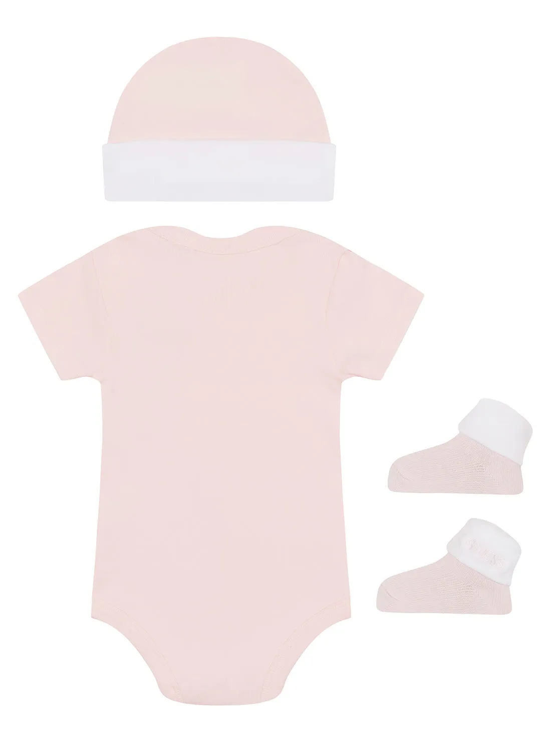 Light Pink Logo Bodysuit Hat And Socks 3-Piece Set (3-12m)