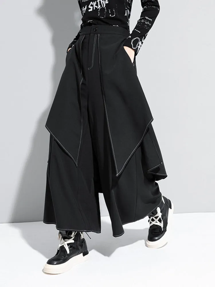 Luxe Irregular Wide Leg Black Linen Trousers