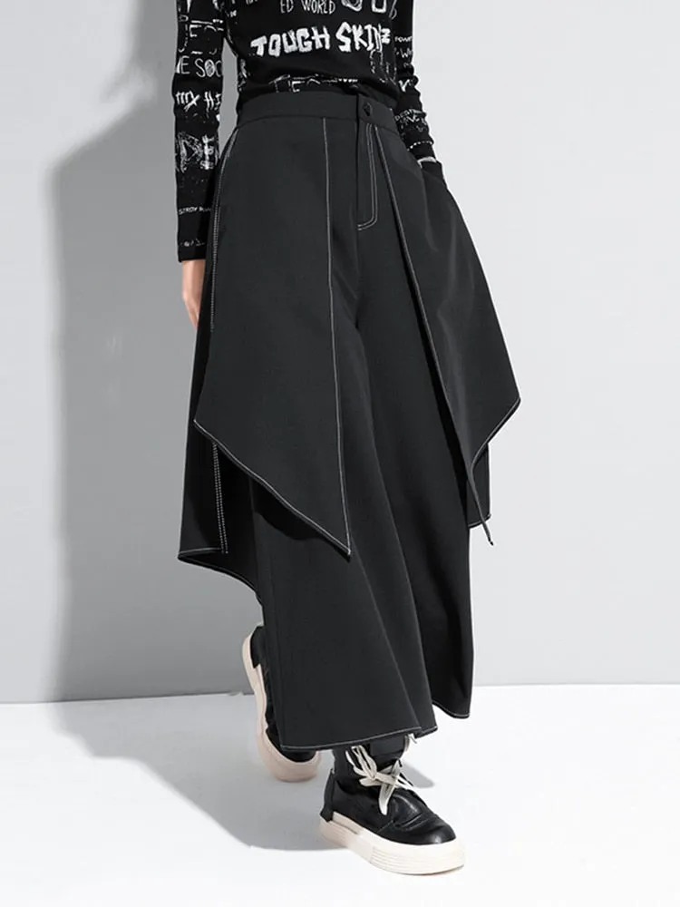 Luxe Irregular Wide Leg Black Linen Trousers