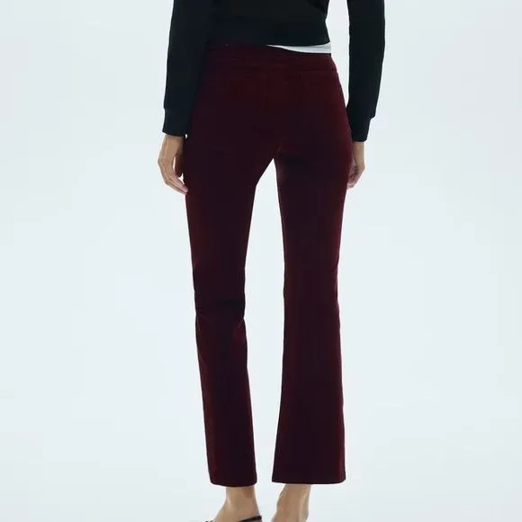 MANGO Burgundy Sienna Flare Crop Corduroy Pants Size 8