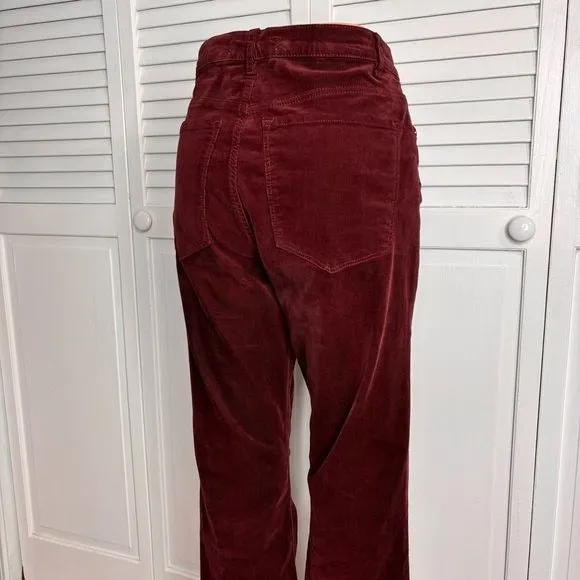 MANGO Burgundy Sienna Flare Crop Corduroy Pants Size 8