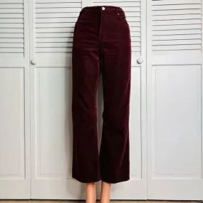 MANGO Burgundy Sienna Flare Crop Corduroy Pants Size 8