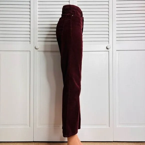 MANGO Burgundy Sienna Flare Crop Corduroy Pants Size 8