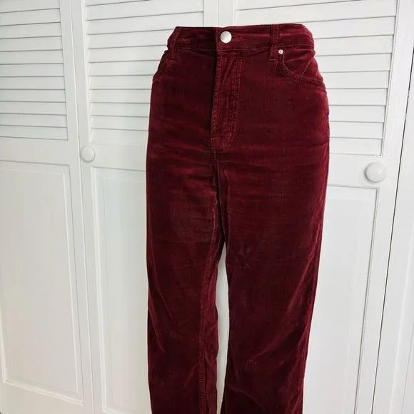 MANGO Burgundy Sienna Flare Crop Corduroy Pants Size 8