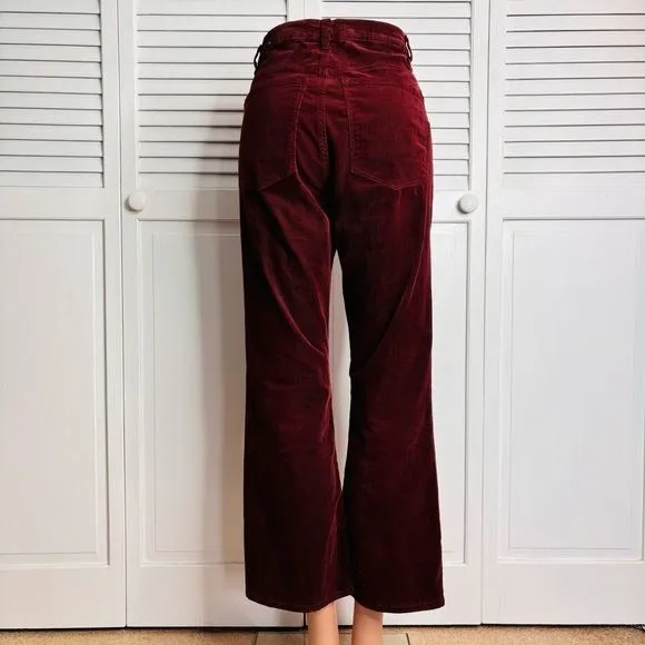 MANGO Burgundy Sienna Flare Crop Corduroy Pants Size 8