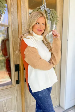 Mary Long Sleeve Color Block Turtle Neck Sweater Top