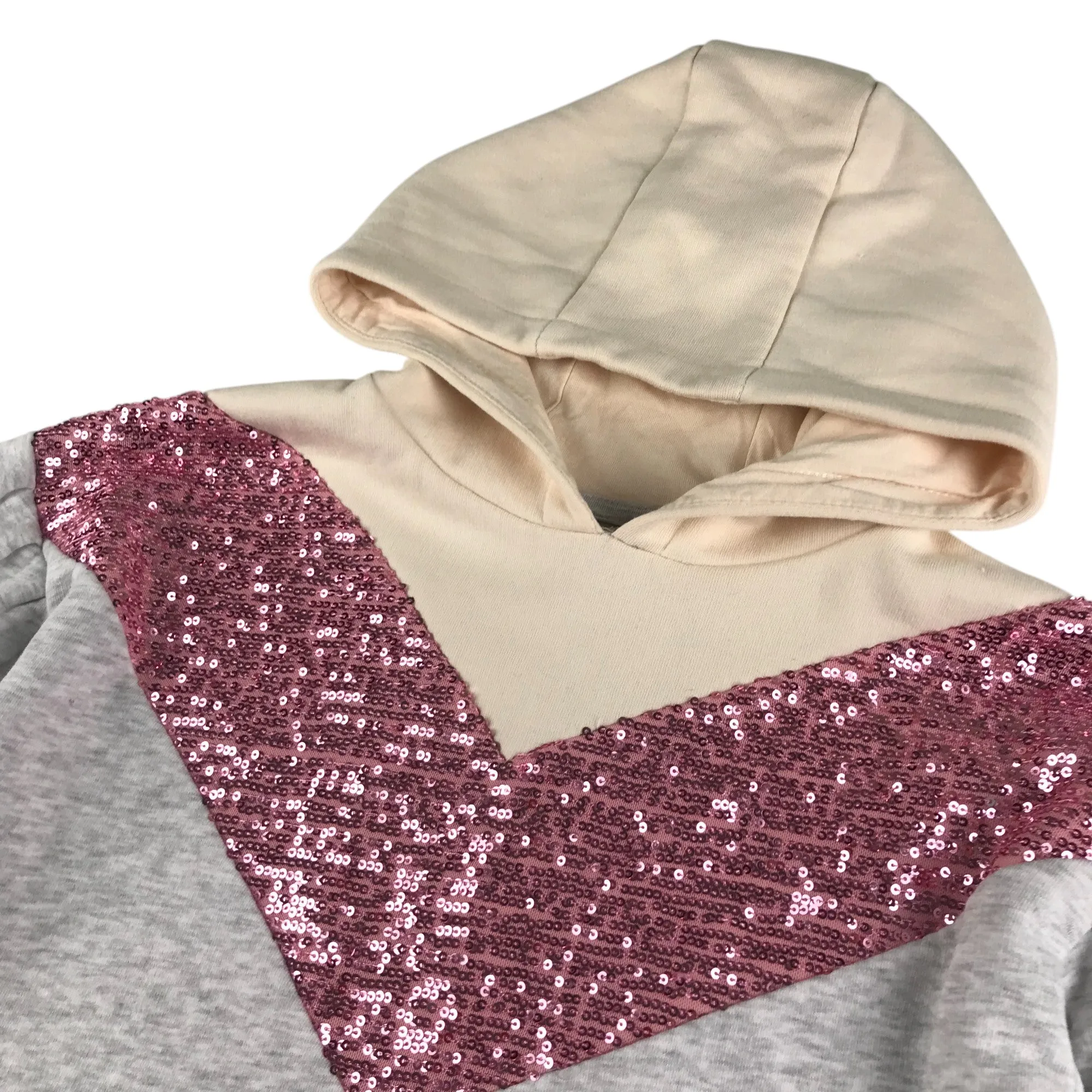 Matalan hoodie 6-7 years grey pink sequins cropped