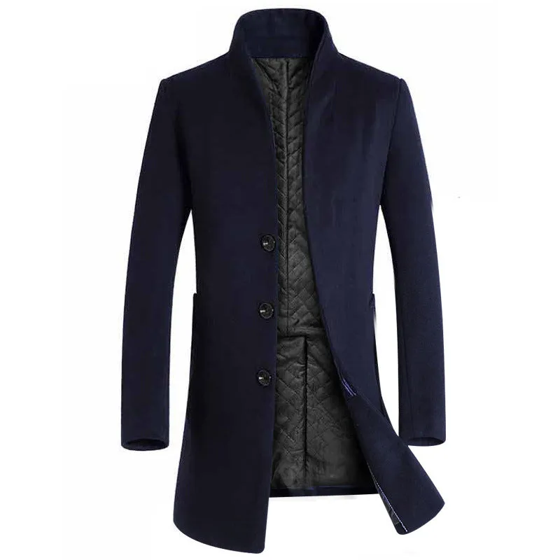 Men's long woolen trench coat