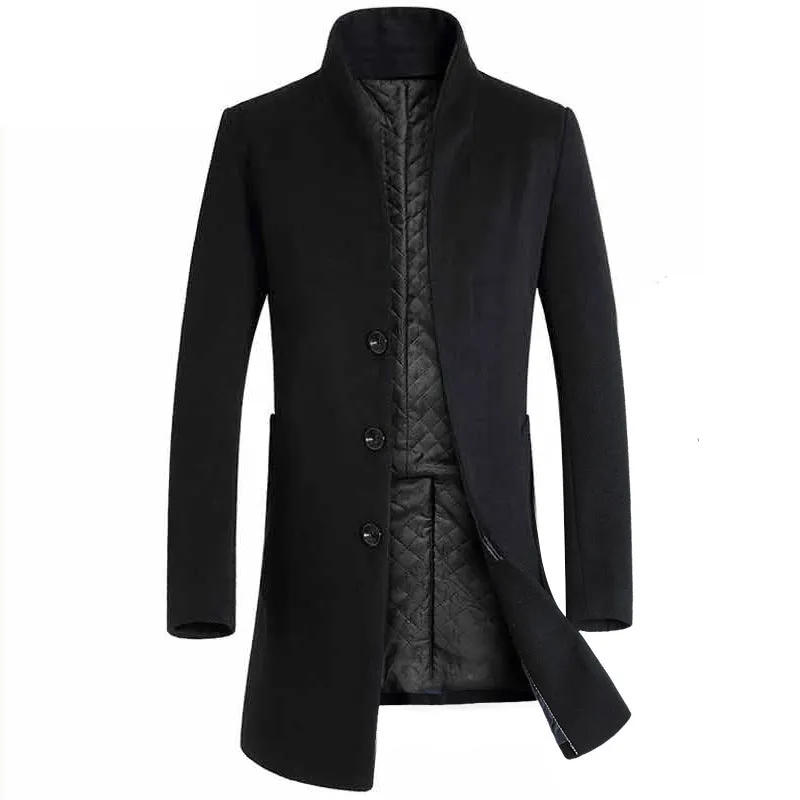 Men's long woolen trench coat