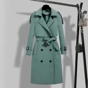 Mint Green Slim Fit Mid Length Belted Trench Coat