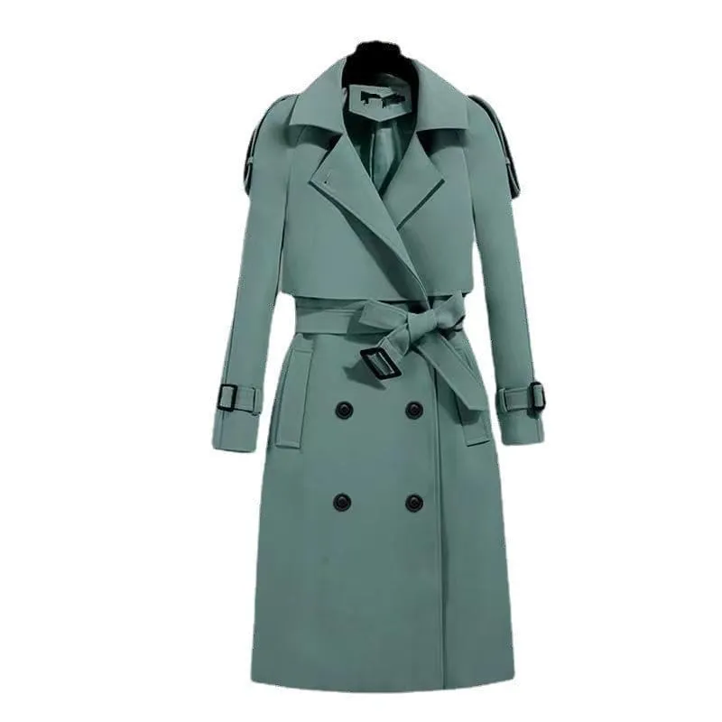 Mint Green Slim Fit Mid Length Belted Trench Coat