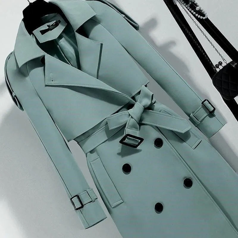 Mint Green Slim Fit Mid Length Belted Trench Coat