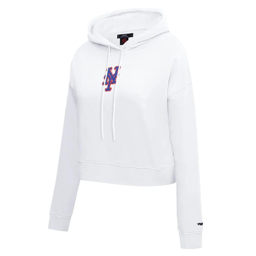 MLB NEW YORK METS CLASSIC WOMEN'S FLC CROPPED PO HOODIE (WHITE)