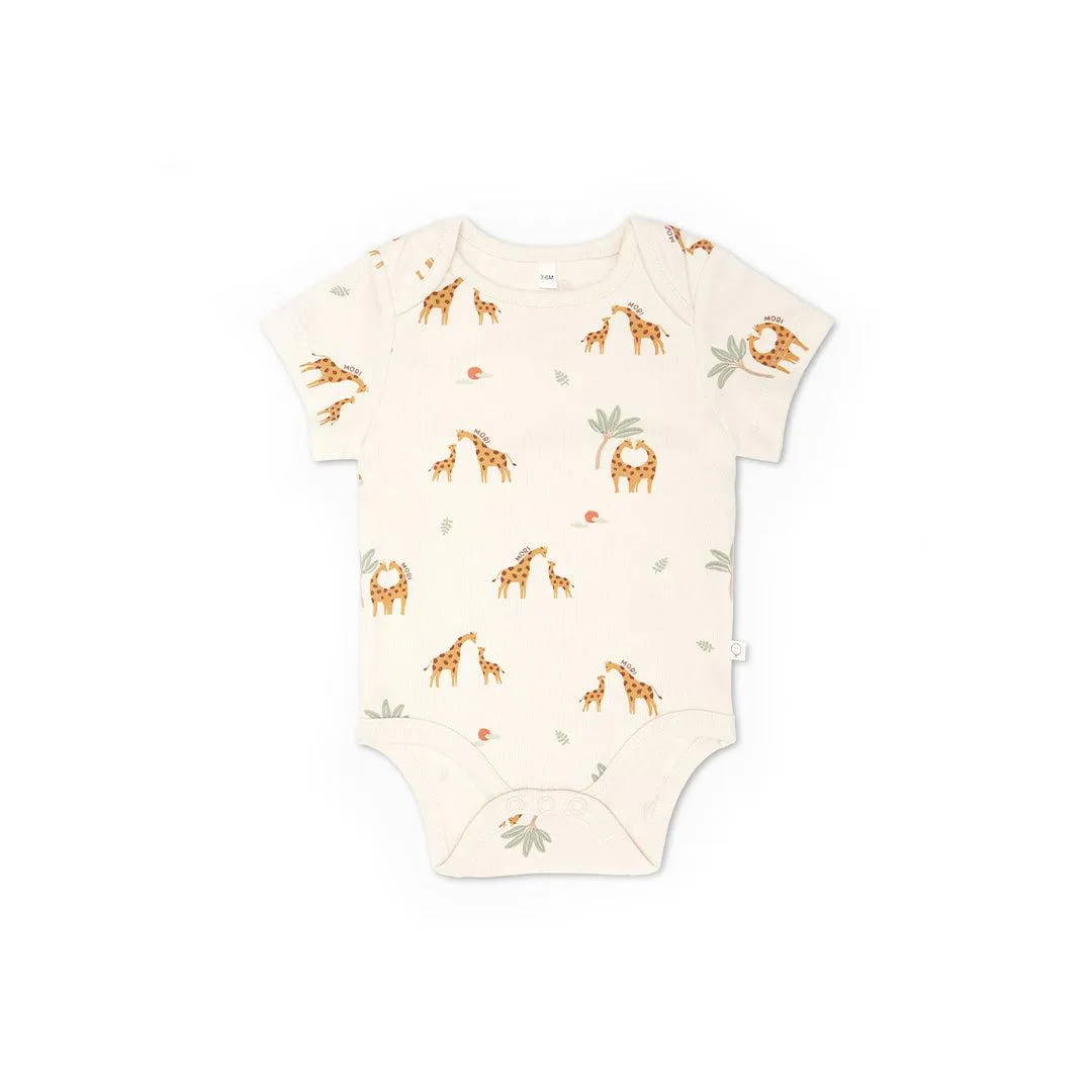 MORI Print Short Sleeve Bodysuit - Giraffe