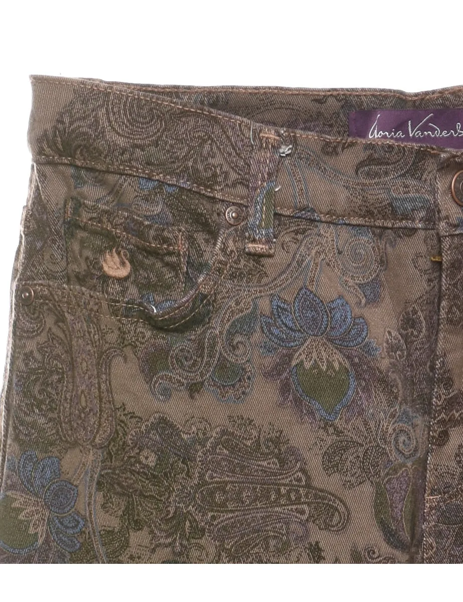 Multi-colour Paisley Design Tapered Jeans - W30 L29